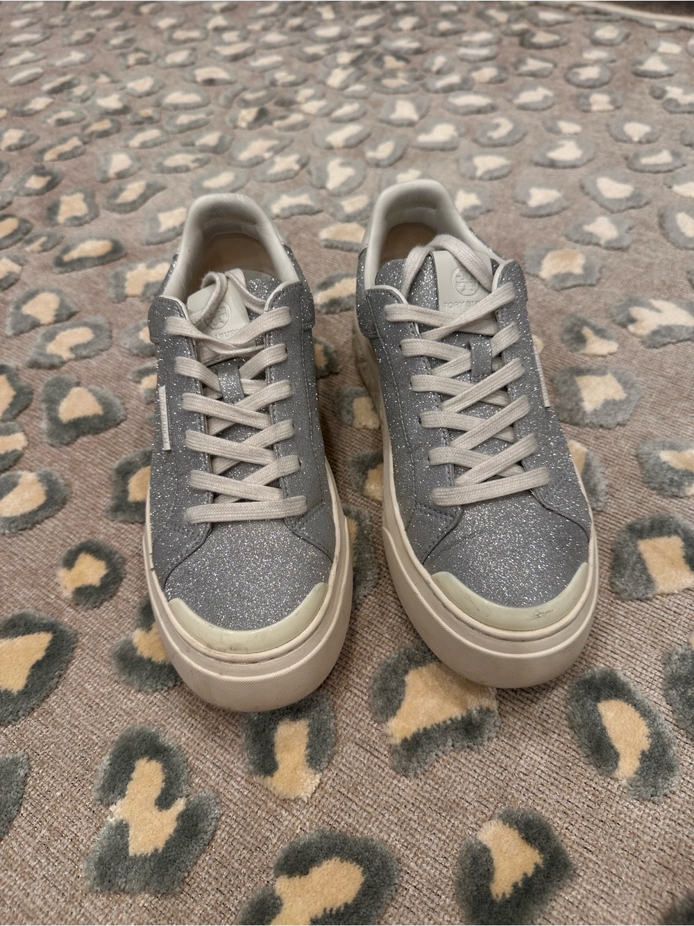 Tory Burch Silver Glitter Low-Top Sneakers
